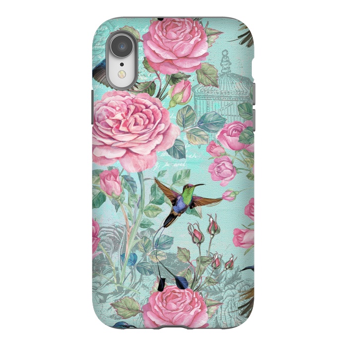 iPhone Xr StrongFit Vintage Roses and Hummingbirds by  Utart