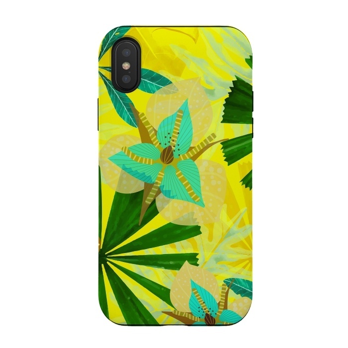 iPhone Xs / X StrongFit Colorful Yellow Green and teal Abstract Aloha Tropical Jungle by  Utart
