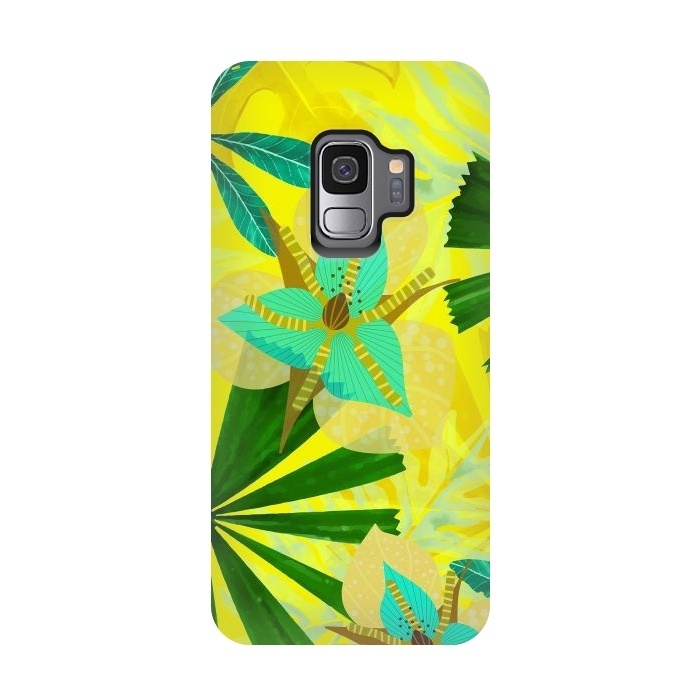 Galaxy S9 StrongFit Colorful Yellow Green and teal Abstract Aloha Tropical Jungle by  Utart