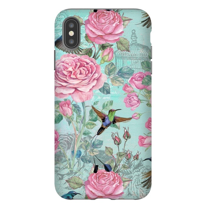 iPhone Xs Max StrongFit Vintage Roses and Hummingbirds by  Utart