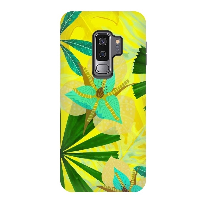 Galaxy S9 plus StrongFit Colorful Yellow Green and teal Abstract Aloha Tropical Jungle by  Utart