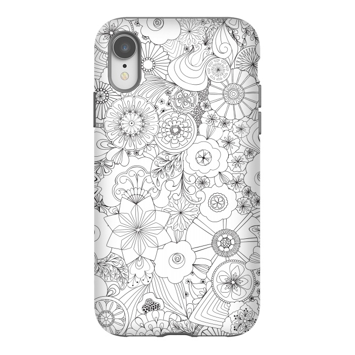 iPhone Xr StrongFit 70s Blooms in Black and White by Paula Ohreen