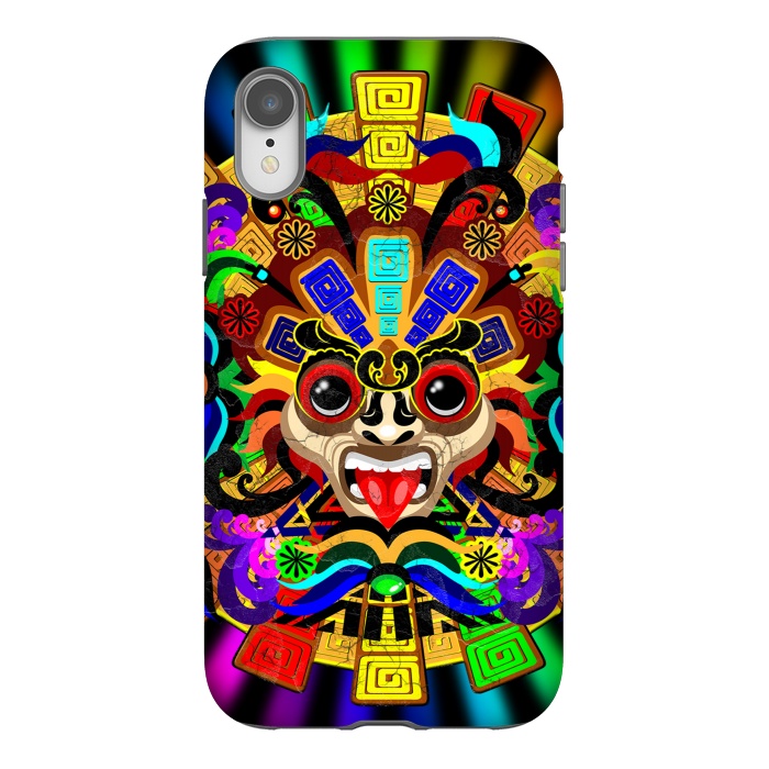 iPhone Xr StrongFit Aztec Warrior Mask Rainbow Colors by BluedarkArt