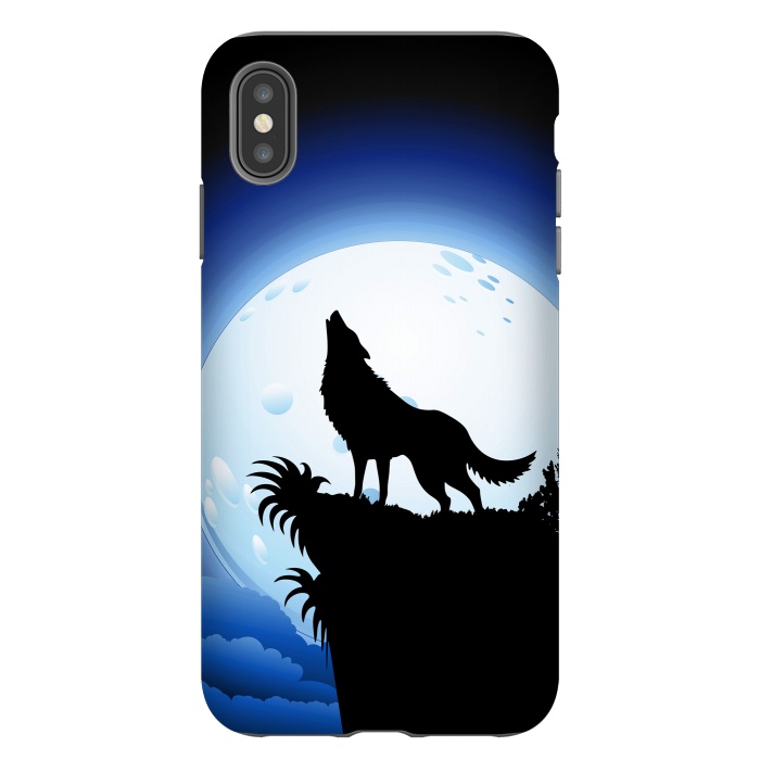iPhone Xs Max StrongFit Wolf Howling at Blue Moon by BluedarkArt