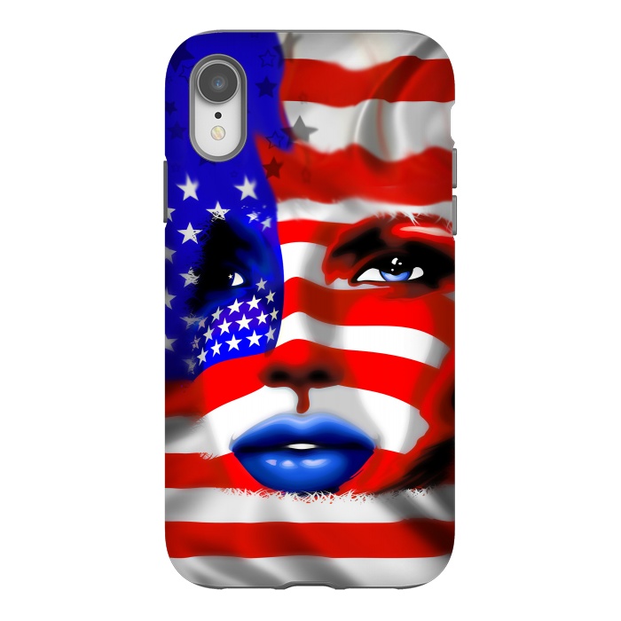 iPhone Xr StrongFit Usa Flag on Girl's Face by BluedarkArt