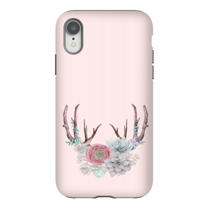 iPhone Xr StrongFit Bohomian Art- Antlers Flowers and Cactus by  Utart