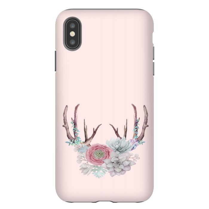 iPhone Xs Max StrongFit Bohomian Art- Antlers Flowers and Cactus by  Utart