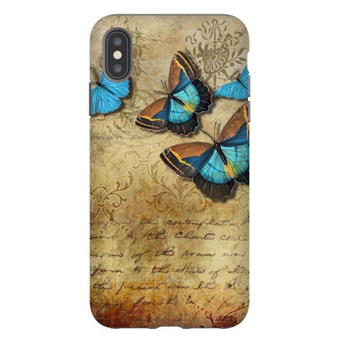 iPhone Xs Max StrongFit Blue Butterfly Vintage Collage by Andrea Haase