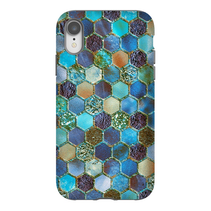 iPhone Xr StrongFit Multicolor Blue Metal Honeycomb Pattern by  Utart
