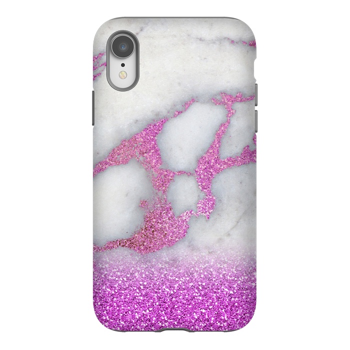 iPhone Xr StrongFit Purple Glitter Veined Gray Marble by  Utart