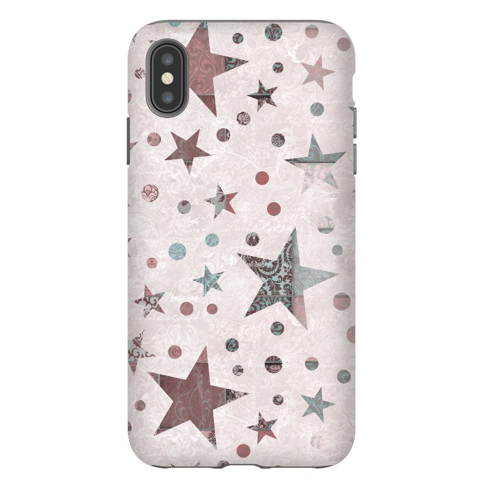 iPhone Xs Max StrongFit Pink Teal Patchwork Star Pattern by Andrea Haase