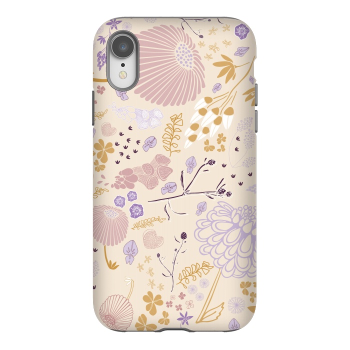 iPhone Xr StrongFit Field of Flowers in Pink, Purple and Mustard by Paula Ohreen