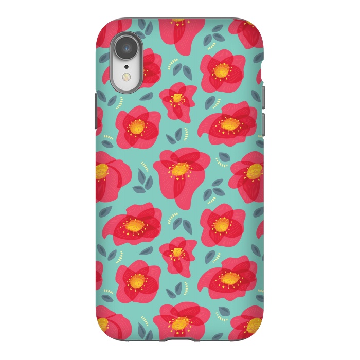 iPhone Xr StrongFit Pretty Flowers With Bright Pink Petals On Blue by Boriana Giormova