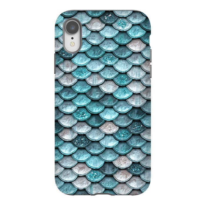 iPhone Xr StrongFit Silver and Blue Metal Glitter Mermaid Scales by  Utart