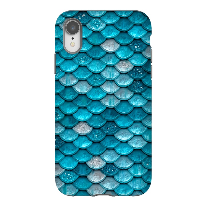 iPhone Xr StrongFit Blue Metal Mermaid Glitter Scales by  Utart