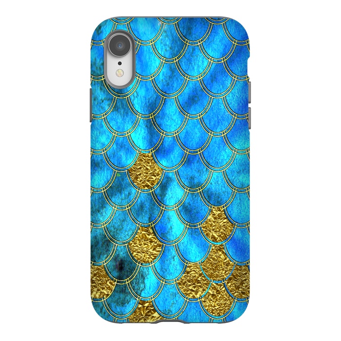 iPhone Xr StrongFit Blue and Gold Glitter Metal Mermaid Scales by  Utart