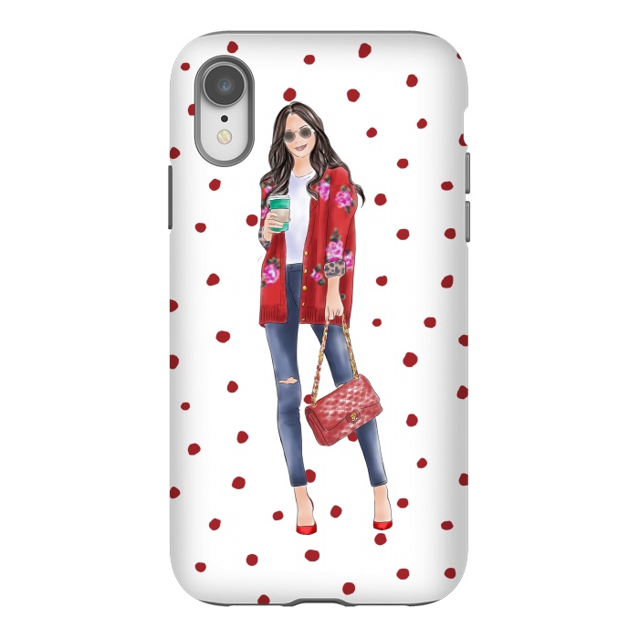 iPhone Xr StrongFit Coffee City Girl with Red Polka Dots by DaDo ART