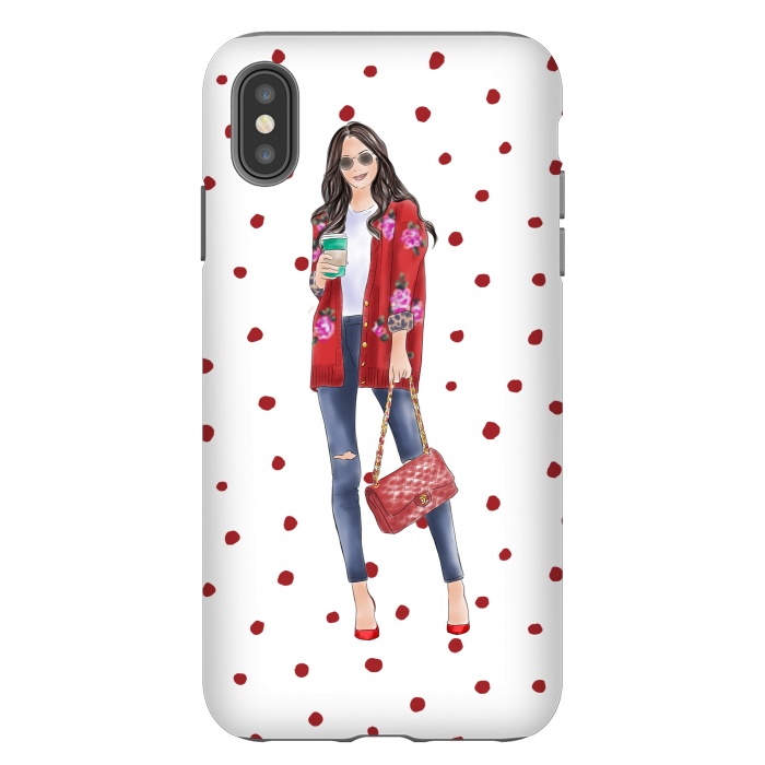 iPhone Xs Max StrongFit Coffee City Girl with Red Polka Dots by DaDo ART