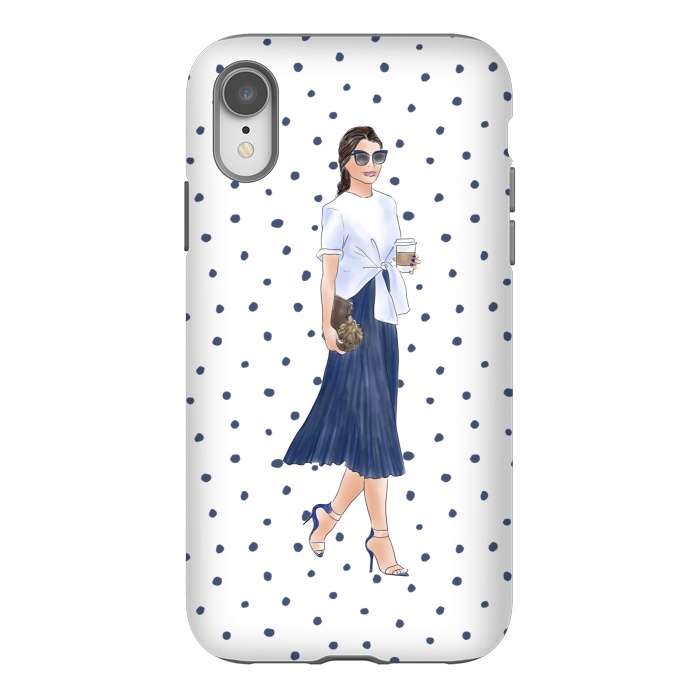 iPhone Xr StrongFit Fashion Coffee Girl with Blue Polka Dots by DaDo ART
