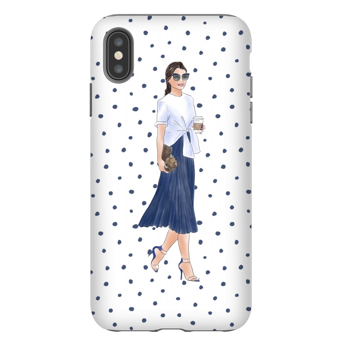 iPhone Xs Max StrongFit Fashion Coffee Girl with Blue Polka Dots by DaDo ART