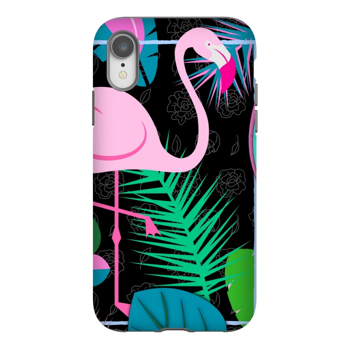 iPhone Xr StrongFit flamingo pattern black by MALLIKA