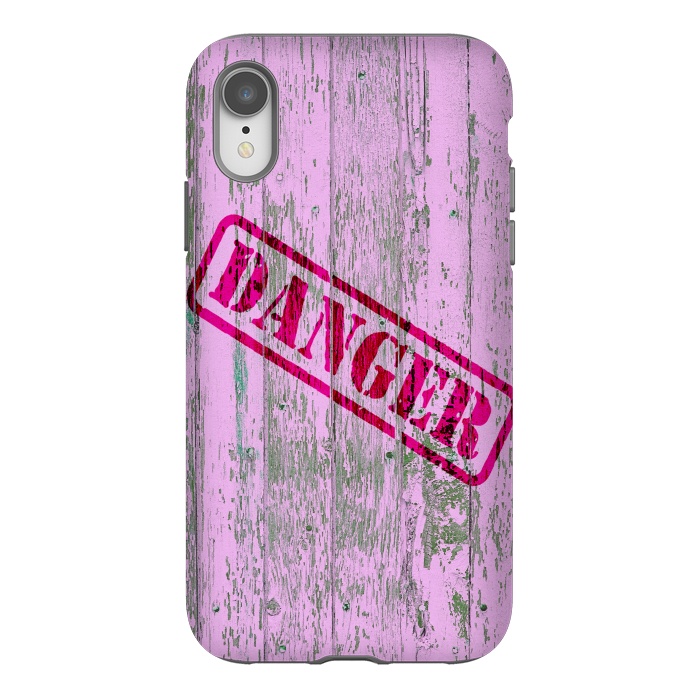 iPhone Xr StrongFit Pink Danger Sign On Old Wooden Planks by Andrea Haase