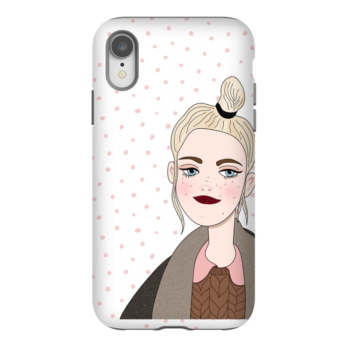 iPhone Xr StrongFit Long Hair Fashion Girl with Pink Polka Dots by DaDo ART