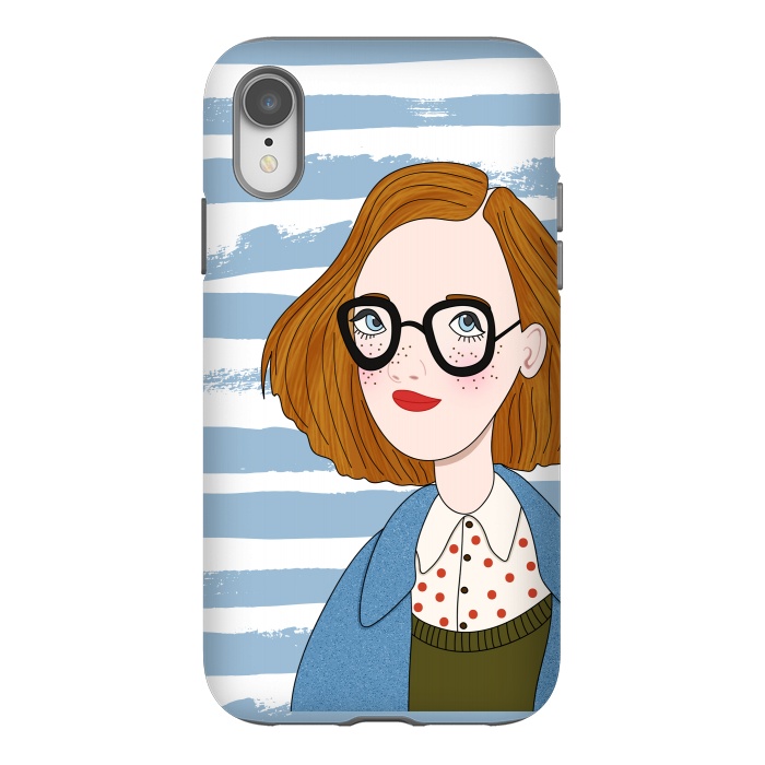 iPhone Xr StrongFit Fashion Girl and Blue  Stripes  by DaDo ART
