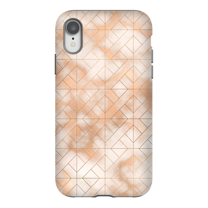iPhone Xr StrongFit Modern Quadrangle Shapes Rose Gold Marble Pattern by  Utart