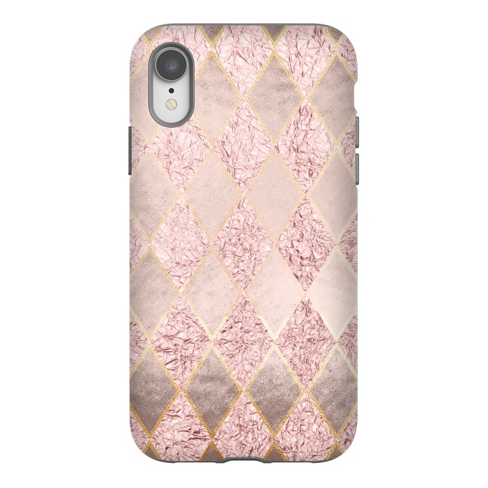 iPhone Xr StrongFit Rose Gold Glitter Argyle by  Utart