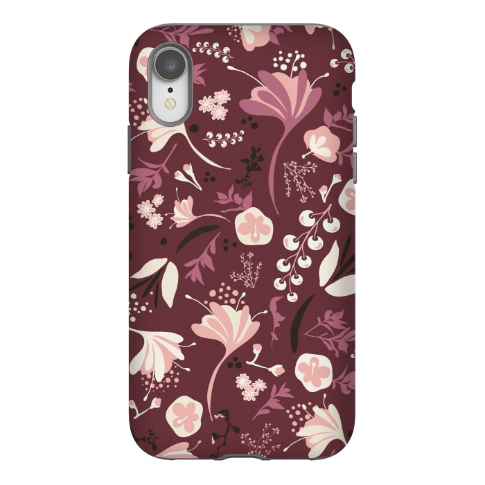 iPhone Xr StrongFit Beautiful Blooms on Burgundy by Paula Ohreen