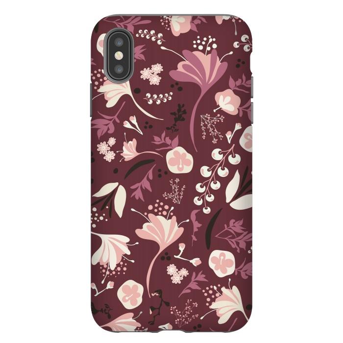 iPhone Xs Max StrongFit Beautiful Blooms on Burgundy by Paula Ohreen