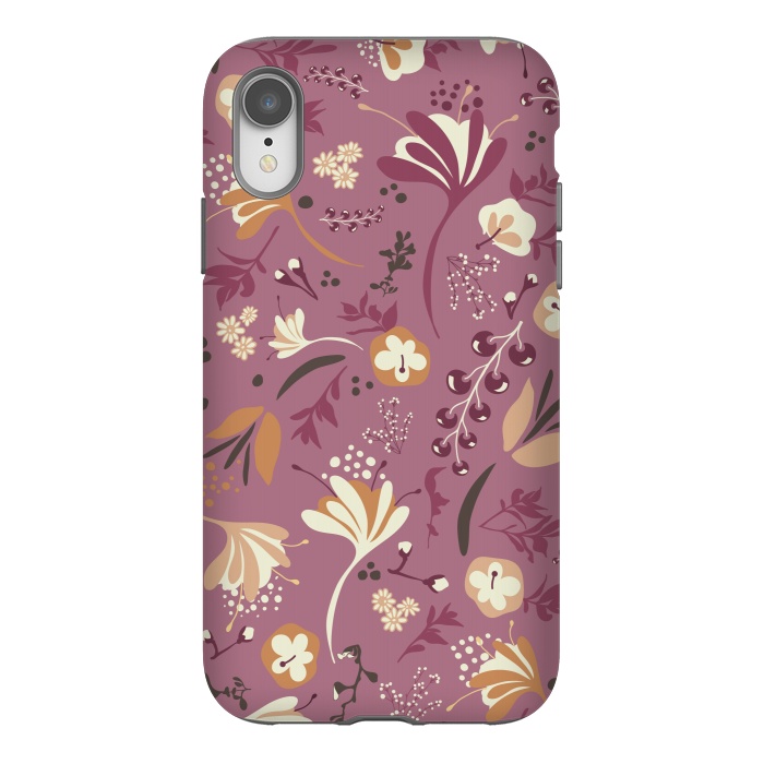 iPhone Xr StrongFit Beautiful Blooms on Plum by Paula Ohreen