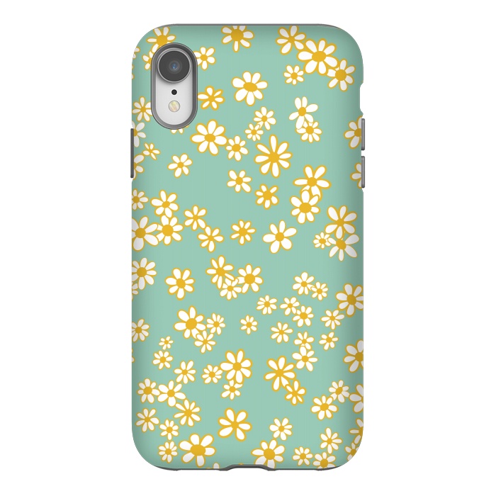 iPhone Xr StrongFit Ditsy Daisies on Teal by Paula Ohreen