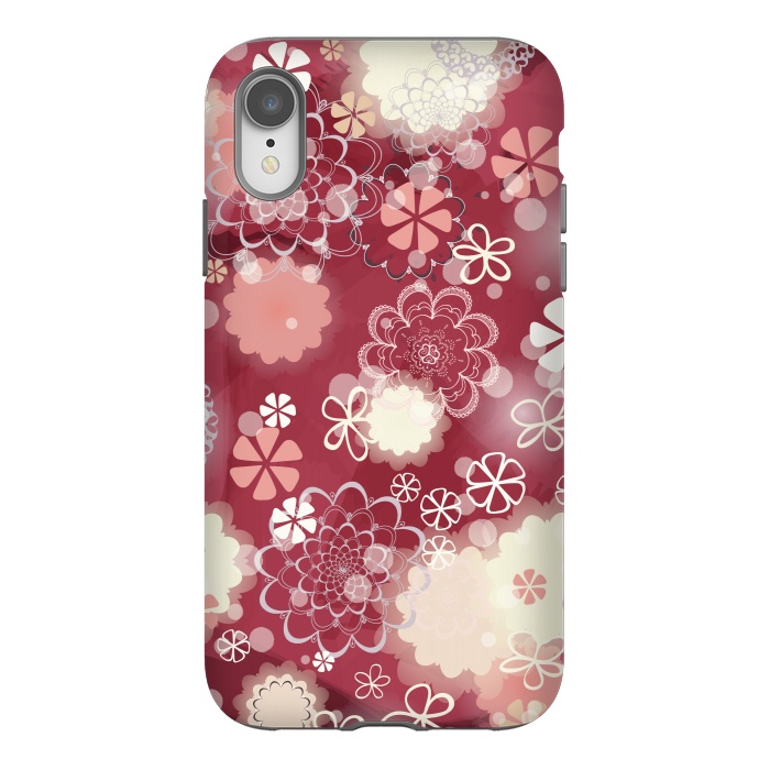 iPhone Xr StrongFit Lacy Flowers on Bright Pink by Paula Ohreen