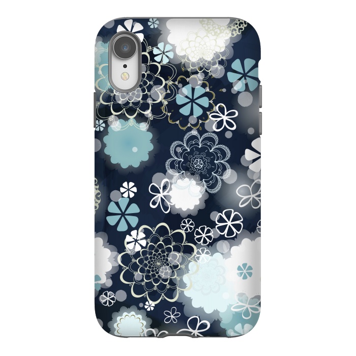 iPhone Xr StrongFit Lacy Flowers on Dark Blue by Paula Ohreen