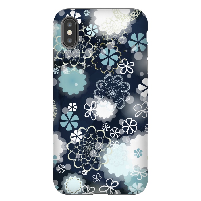 iPhone Xs Max StrongFit Lacy Flowers on Dark Blue by Paula Ohreen