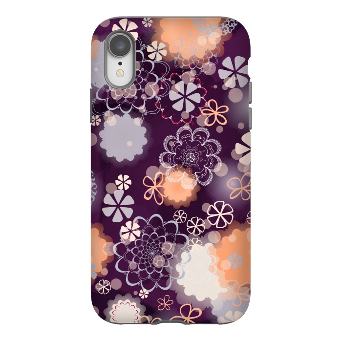 iPhone Xr StrongFit Lacy Flowers on Dark Purple by Paula Ohreen