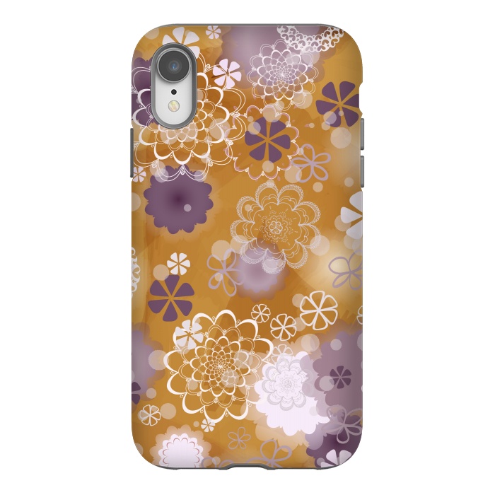 iPhone Xr StrongFit Lacy Flowers on Mustard by Paula Ohreen