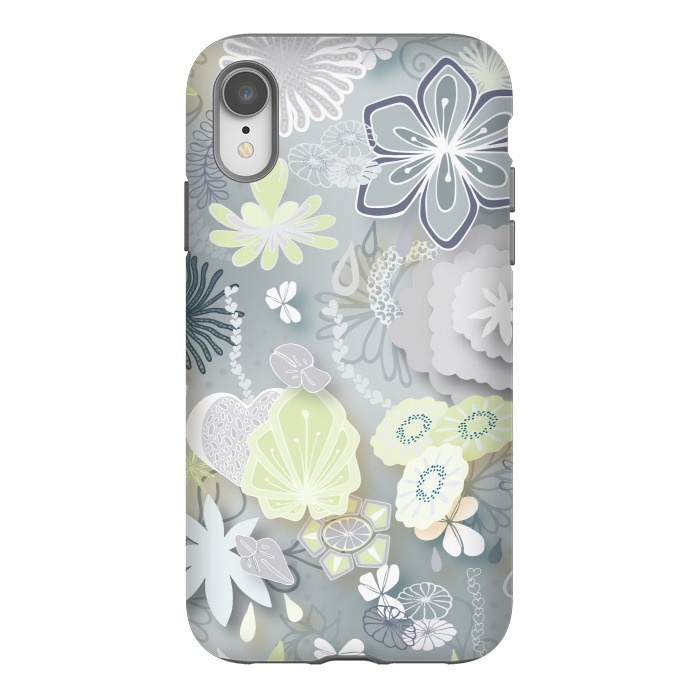 iPhone Xr StrongFit Paper-Cut Florals on Grey by Paula Ohreen