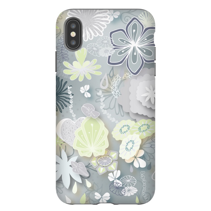 iPhone Xs Max StrongFit Paper-Cut Florals on Grey by Paula Ohreen