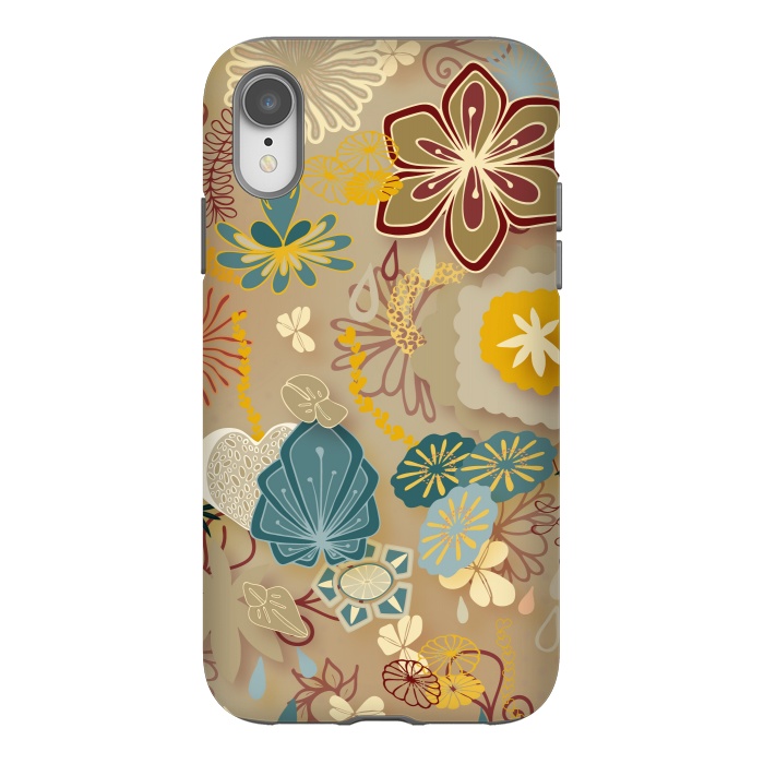 iPhone Xr StrongFit Paper-Cut Florals on Gold by Paula Ohreen