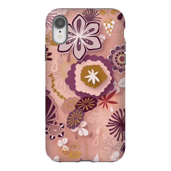 iPhone Xr StrongFit Paper-Cut Florals on Pink by Paula Ohreen
