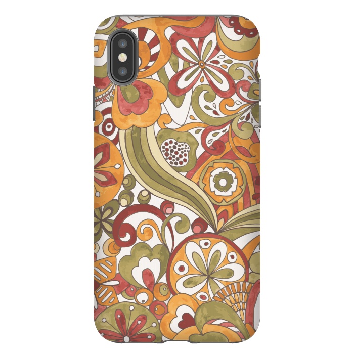 iPhone Xs Max StrongFit Retro Colouring Book in Green, Red and Gold by Paula Ohreen
