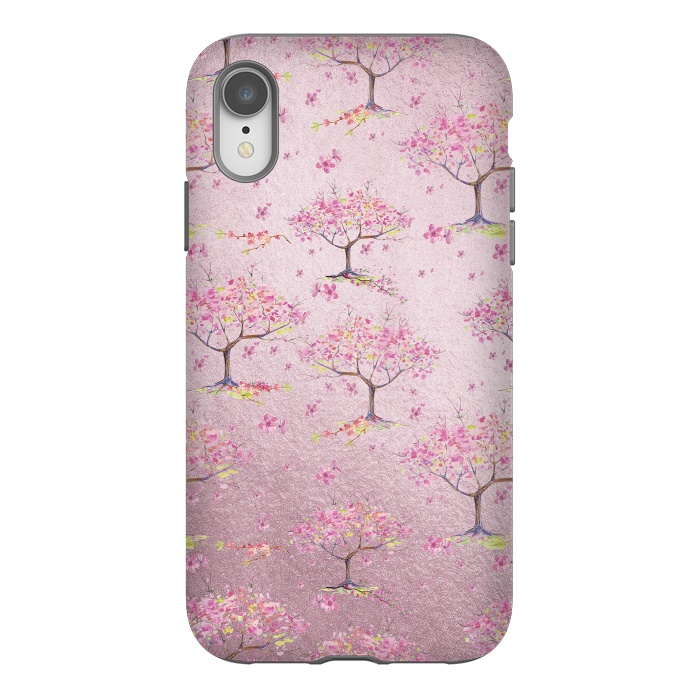 iPhone Xr StrongFit Pink Metal Cherry Blossom Trees Pattern by  Utart