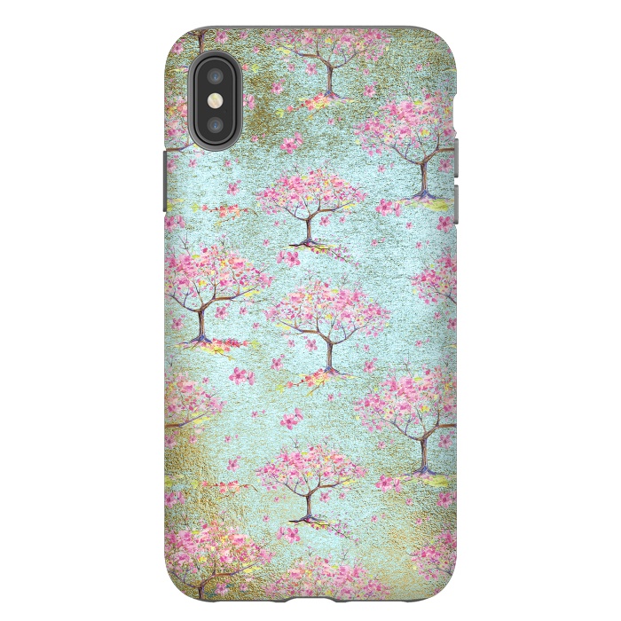 iPhone Xs Max StrongFit Shiny Teal Spring Metal Cherry Blossom Tree Pattern by  Utart