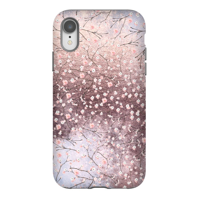 iPhone Xr StrongFit Metal vintage Pink Cherry Blossom Pattern by  Utart