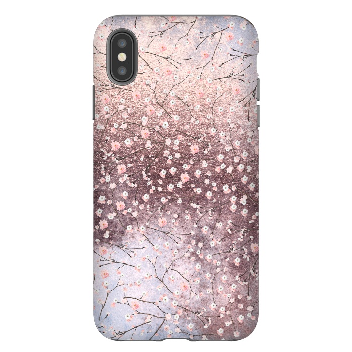 iPhone Xs Max StrongFit Metal vintage Pink Cherry Blossom Pattern by  Utart