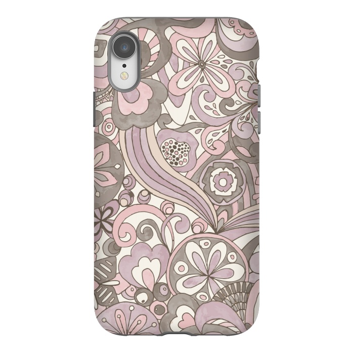 iPhone Xr StrongFit Retro Colouring Book Pink and Gray by Paula Ohreen