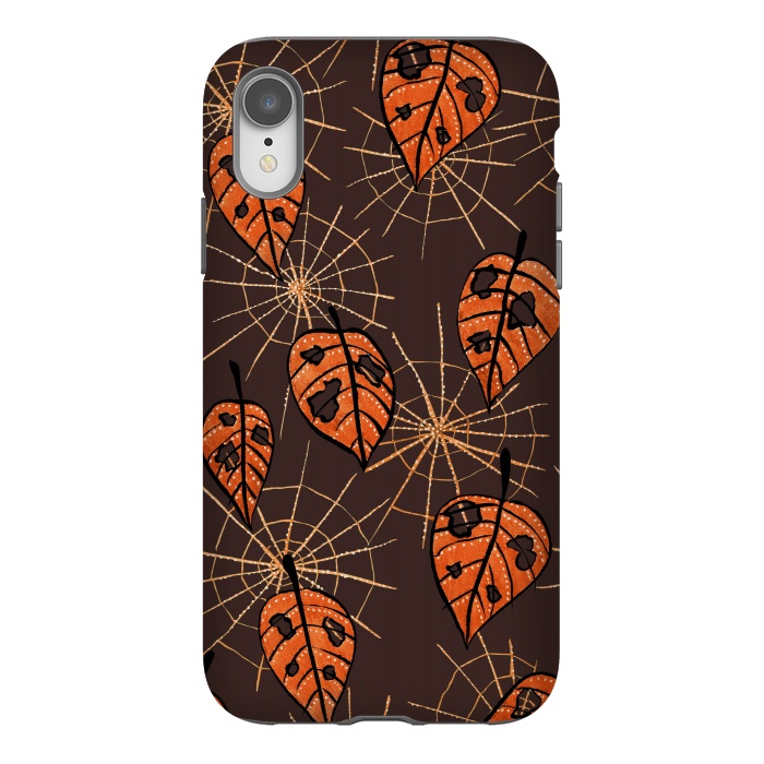 iPhone Xr StrongFit Orange Leaves With Holes And Spiderwebs by Boriana Giormova